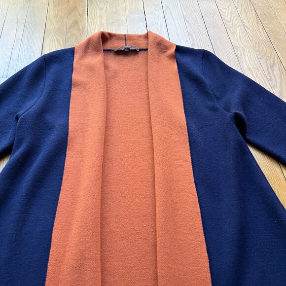 MAXSPORT Size L Navy Blue & Rust Open Heavyweight Cardigan Wool Blend Sweater - Picture 4 of 15